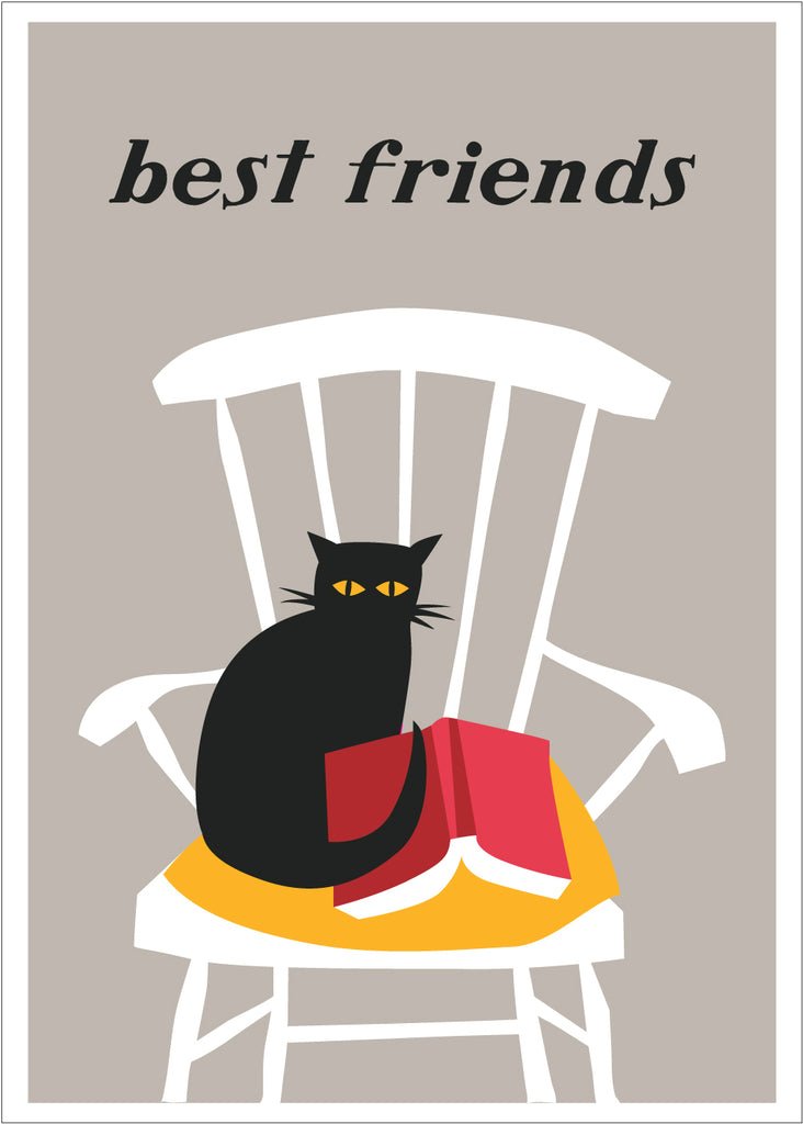 Best Friends Cat & Book 5 x 7 Greeting Card