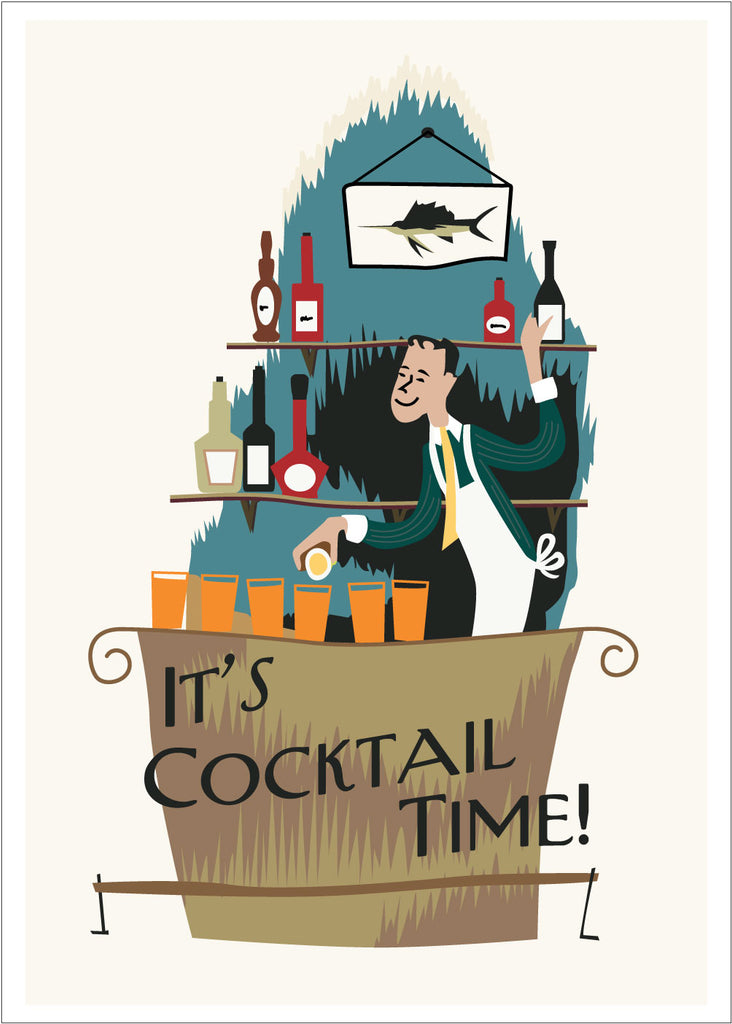 It's Cocktail Time! Mid-Century Bartender 5 x 7 Greeting Card