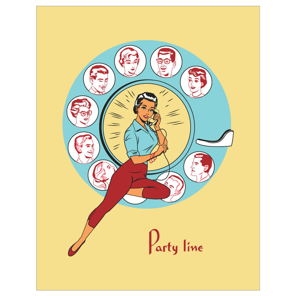 Party Line Vintage Print Magnet & Greeting Card