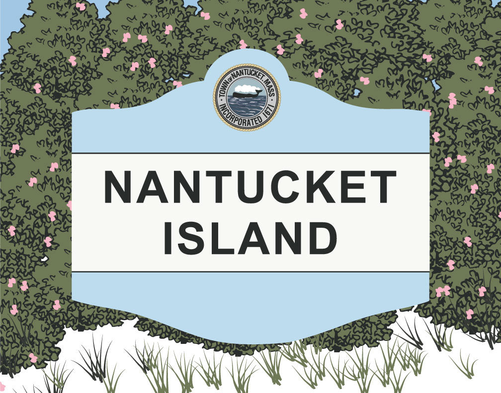 Nantucket Island Classic Sign and Rosa Rugosa Beach Rose Magnet