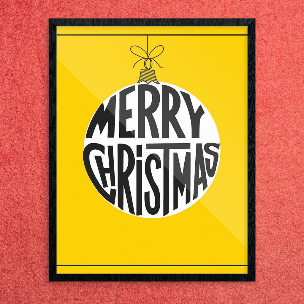 Merry Christmas Ornament on Gold 11 x 14 Print