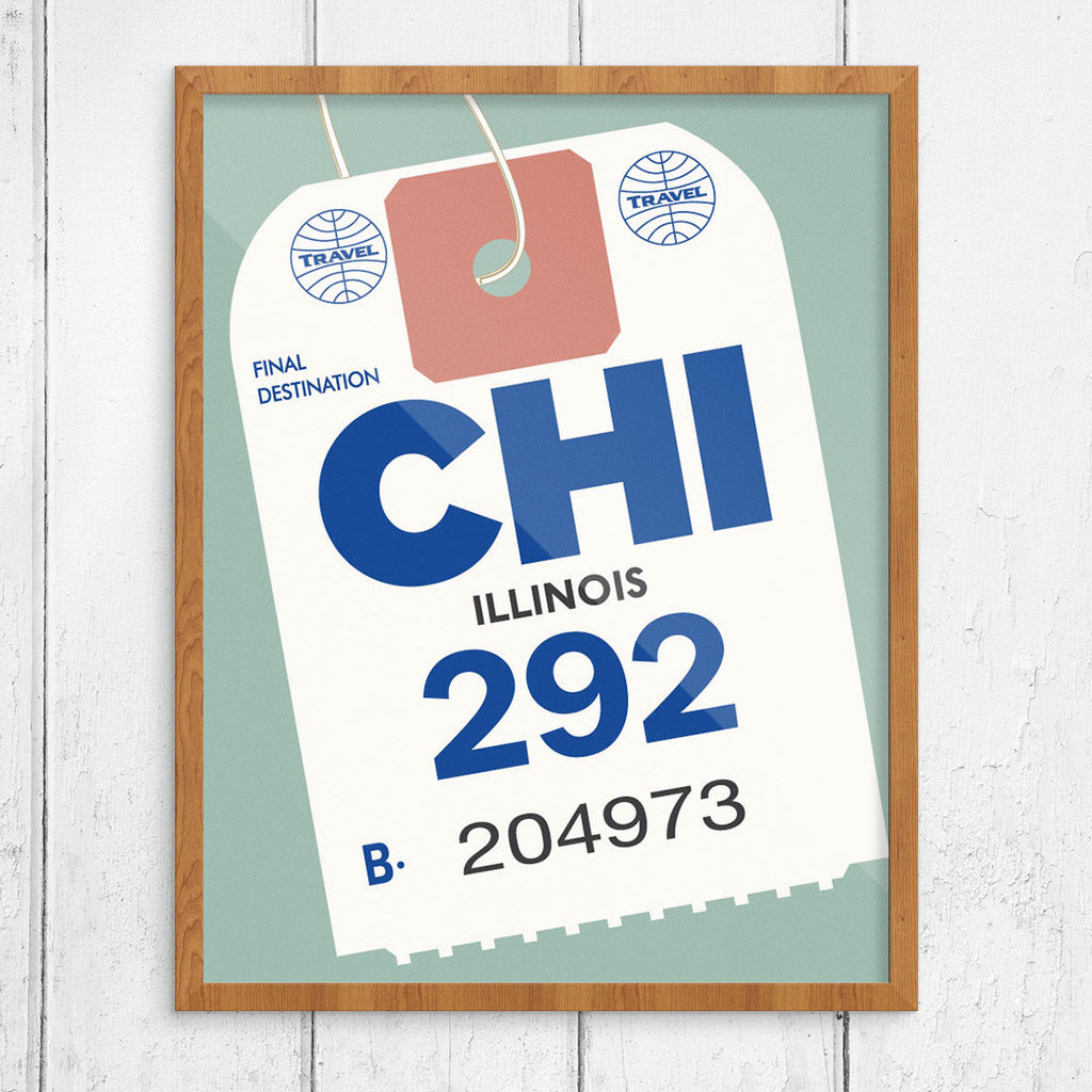 Chicago Luggage Tag 11 x 14 Print