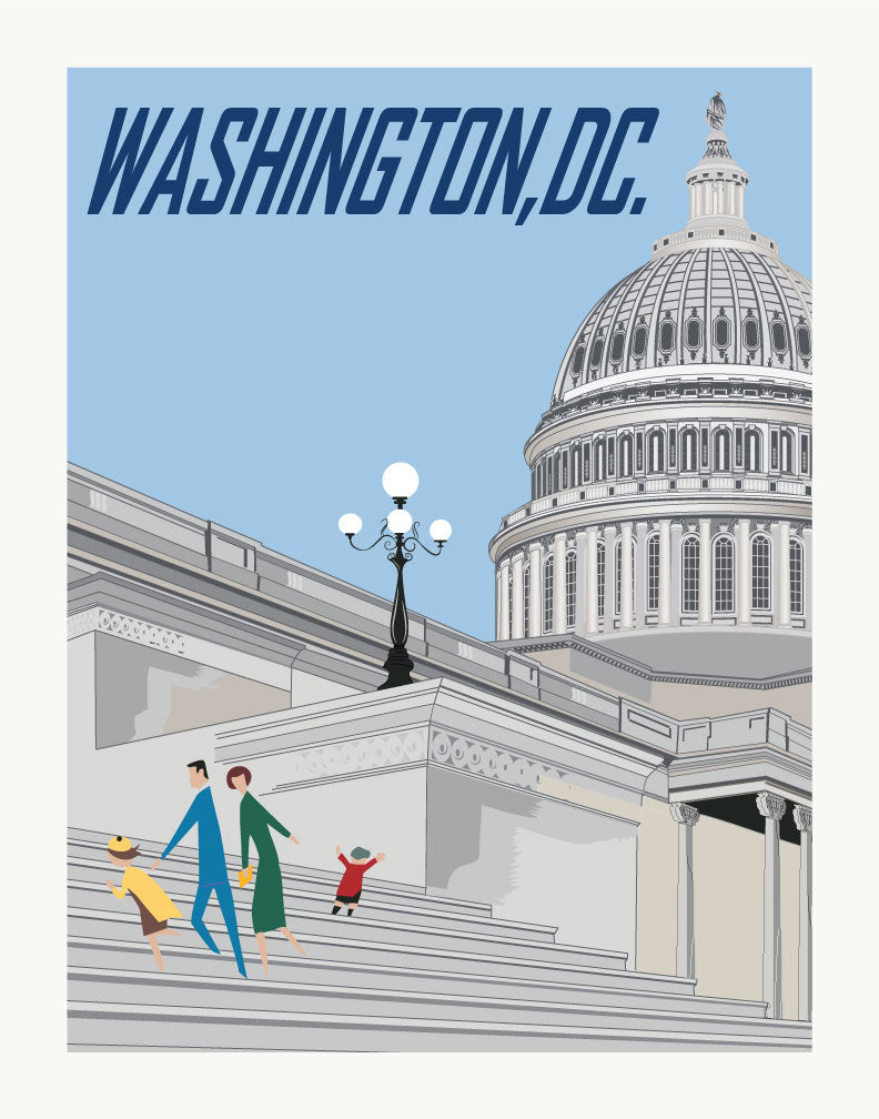 Family Visiting the US Capital Building Travel Poster Magnet