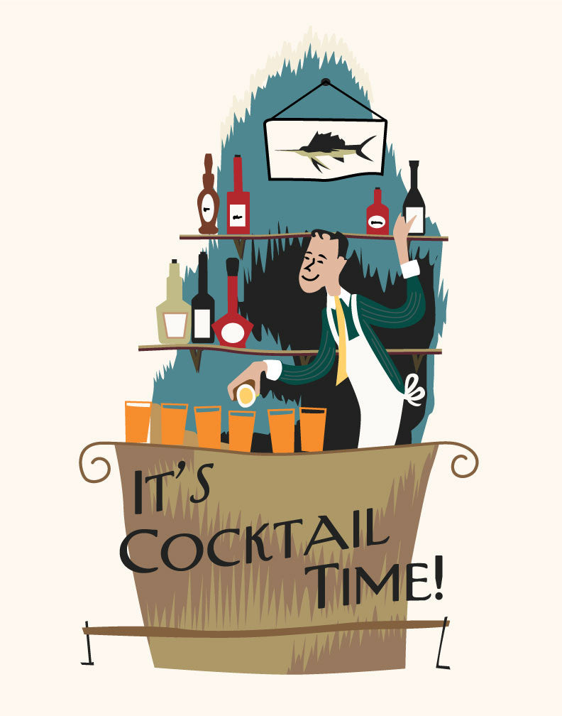 It's Cocktail Time! Mid-Century Bartender Magnet
