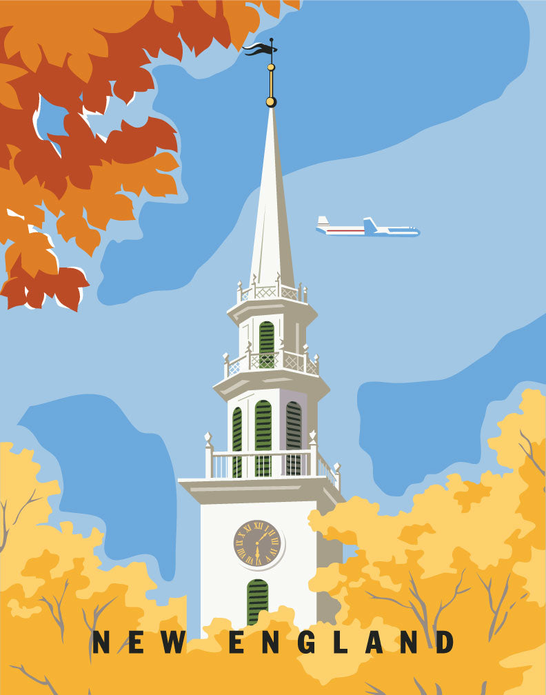 New England Church Steeple Travel Poster Magnet