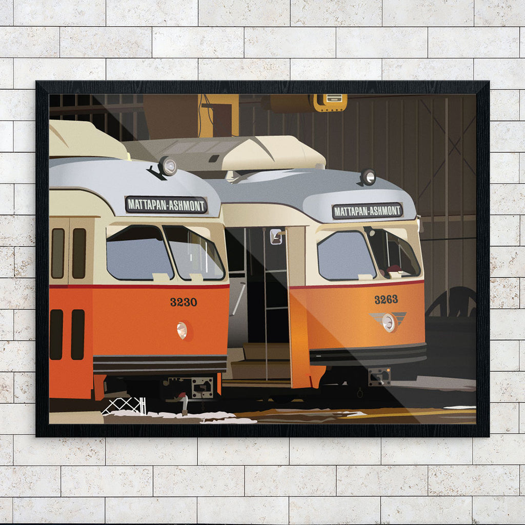 Mattapan-Ashmont High Speed Trolleys in Barn 11 x 14 Print
