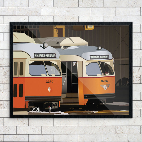 Mattapan-Ashmont High Speed Trolleys in Barn 11 x 14 Print