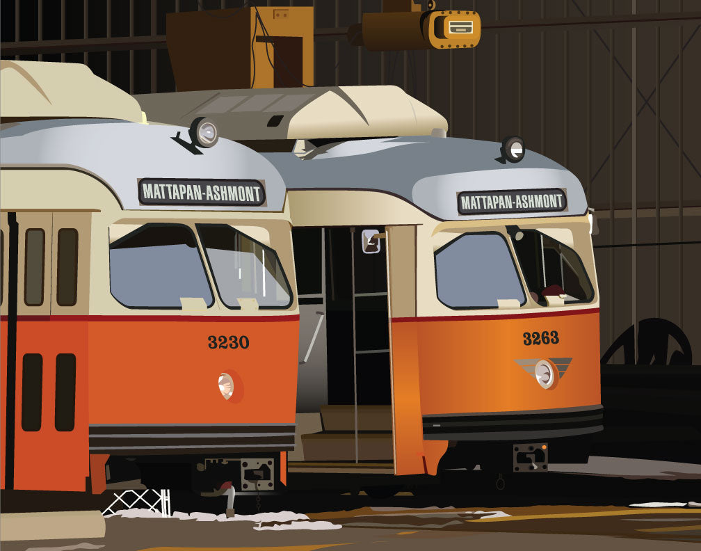 Mattapan-Ashmont High Speed Trolleys in Barn Magnet