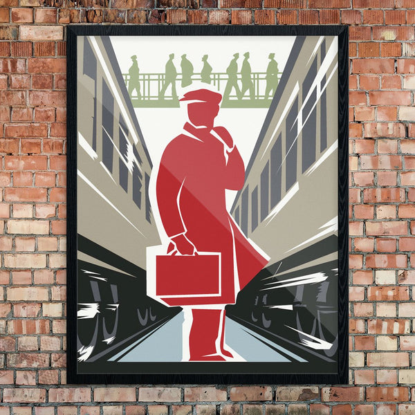Commuter Amid the Rushing Trains Print