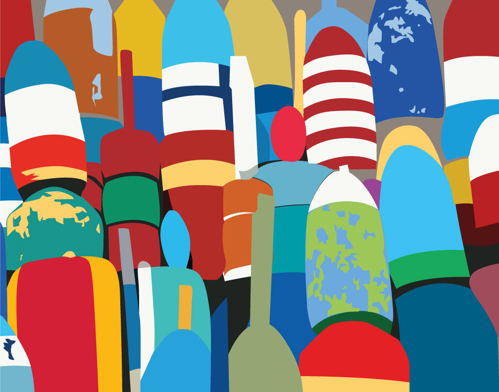 Colorful Lobster Buoys Magnet & Greeting Card