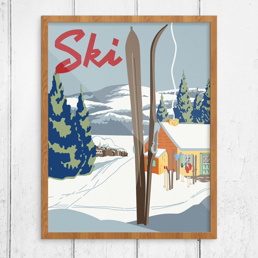 Ski Train and Warm Cabin Ski Poster