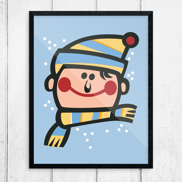 Happy Bundled Up Snowy Boy Print