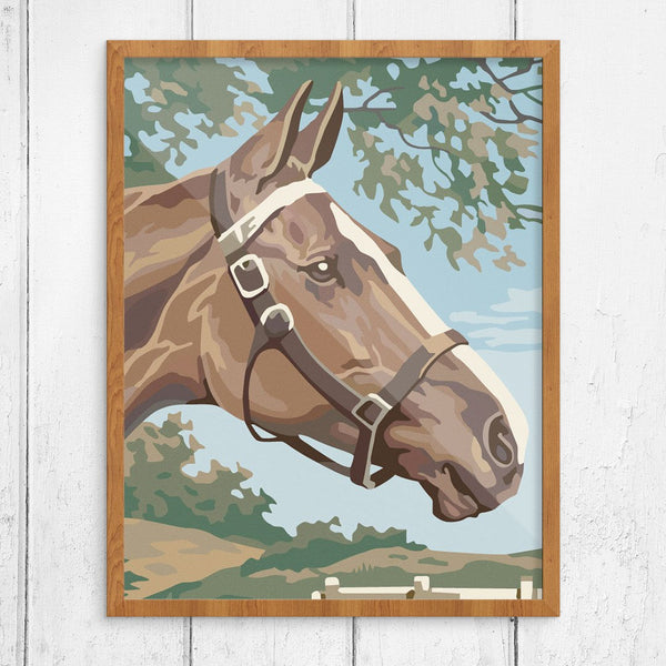 Paint By Number Style Horse & Field Print