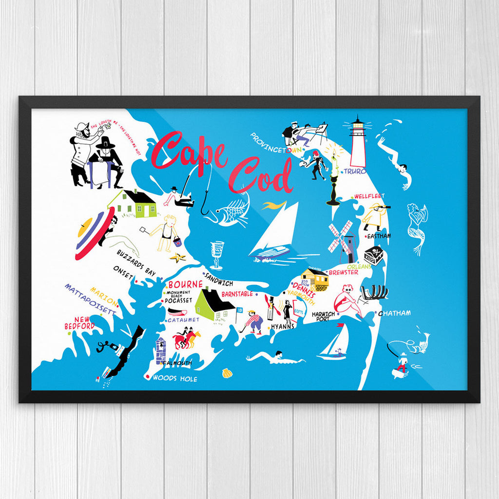 Cape Cod 50's Colorful Map 11 x 14 Print